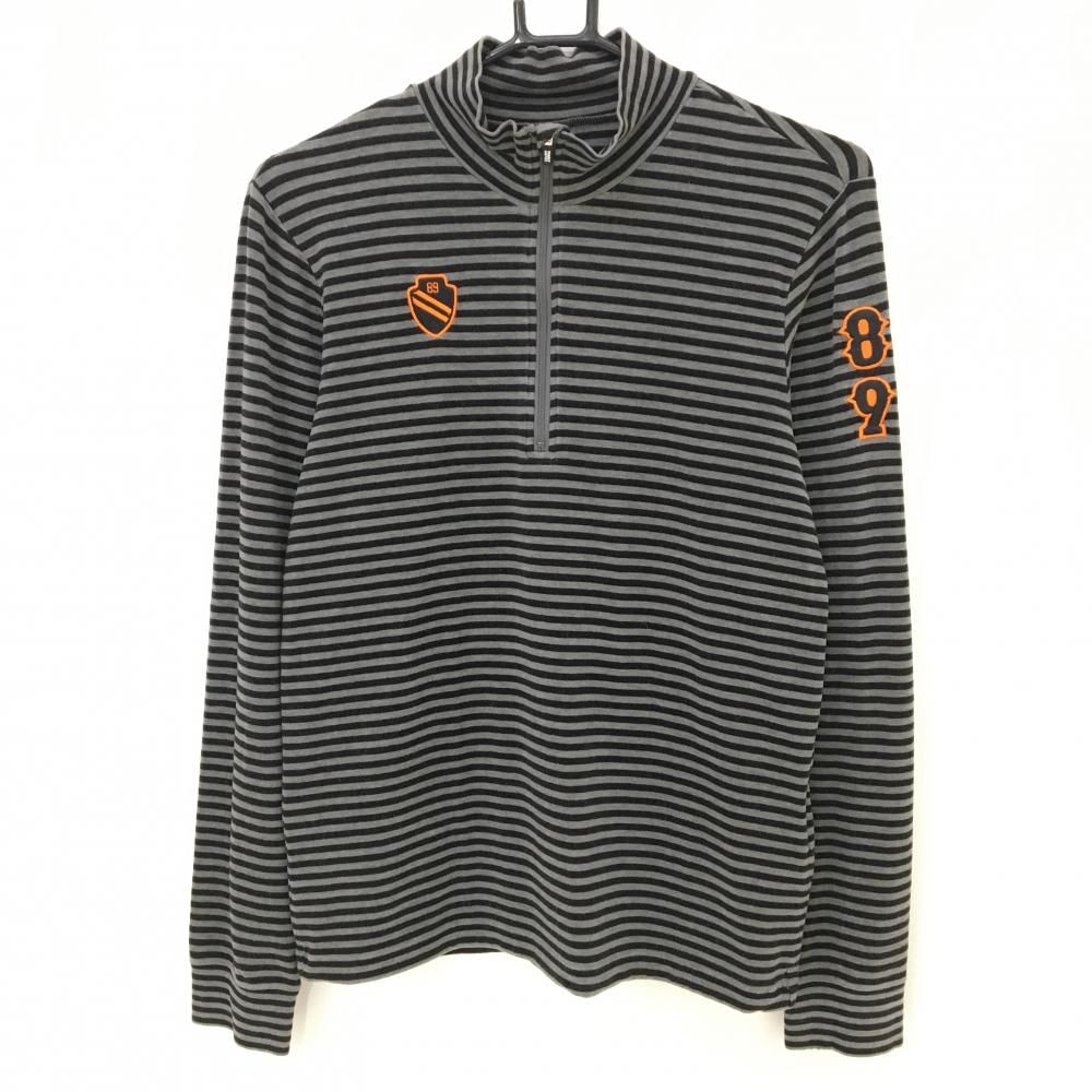 特価パーリーゲイツ 長袖ハイネックシャツ グレー×黒 ボーダー 微起毛 ハーフジップ  メンズ 4(M) ゴルフウェア PEARLY GATES