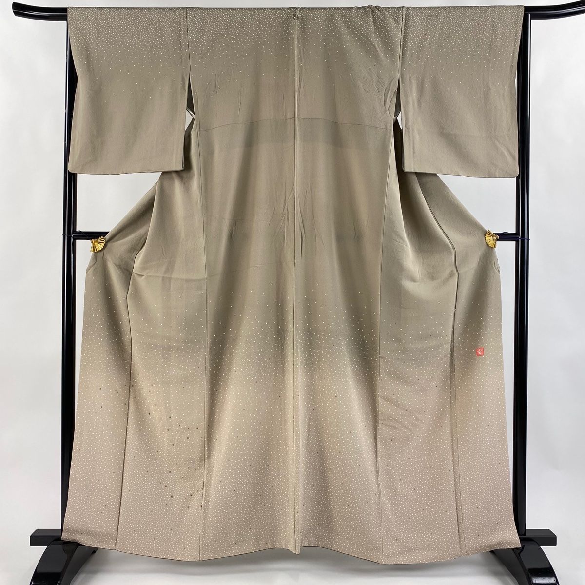 訪問着 身丈162cm 裄丈65cm M 袷 花井幸子 落款 あられ 金彩 灰茶 正絹 名品 一つ紋