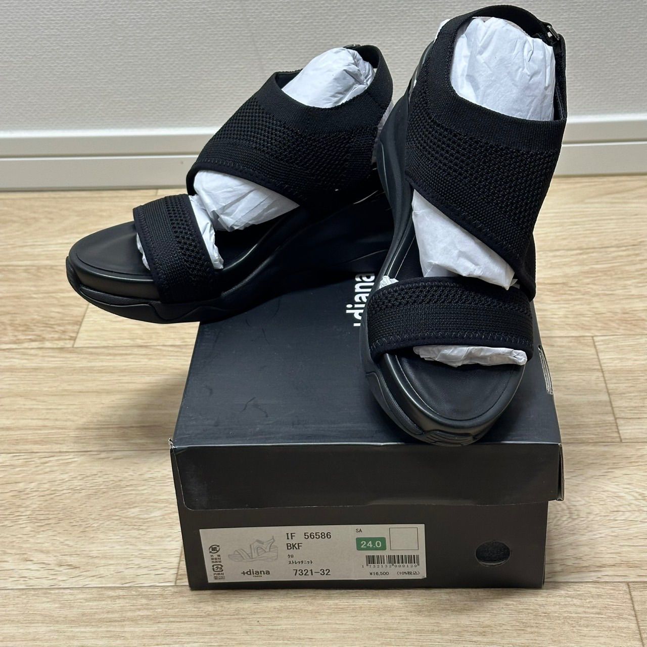 diana プラスダイアナ ストレッチニット サンダル クロ ブラック