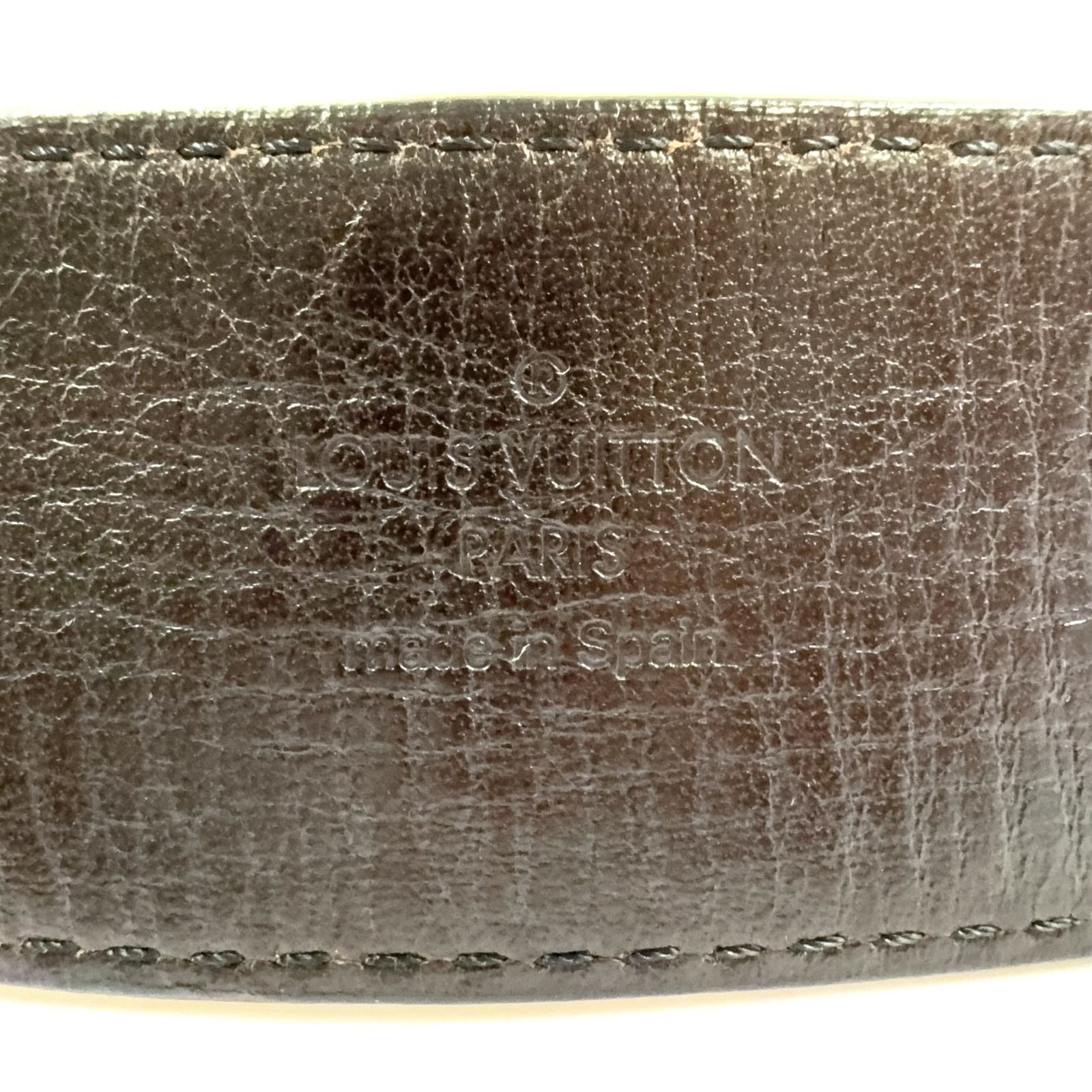 【美品】ルイヴィトン サンチュール イニシャル ダークブラウン LVロゴ　レザー LOUIS VUITTON サンチュール LV イニシャル 85/34 レザー×メタル