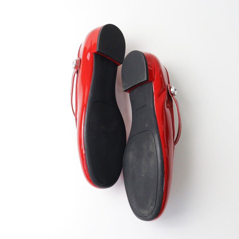 MIU MIU バレーフラット ダブルストラップ MIU MIU レザー バレエ