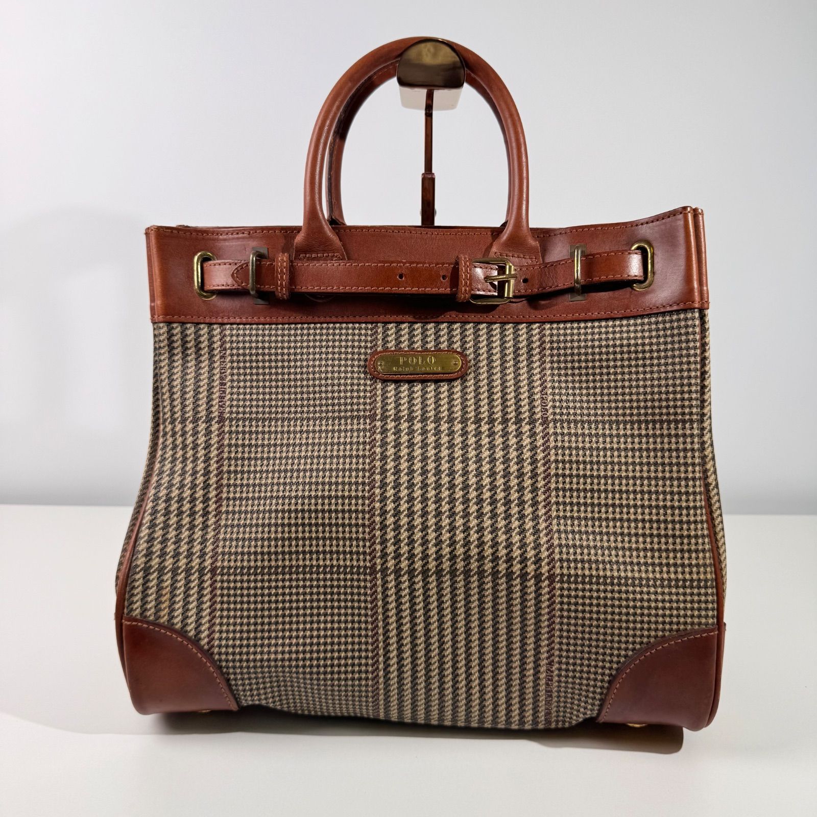 美品♪ ポロラルフローレン トートバッグ PVC レザー 千鳥柄 大容量 レア POLO RALPH LAUREN - POLO ポロラルフローレン PVC レザー 大