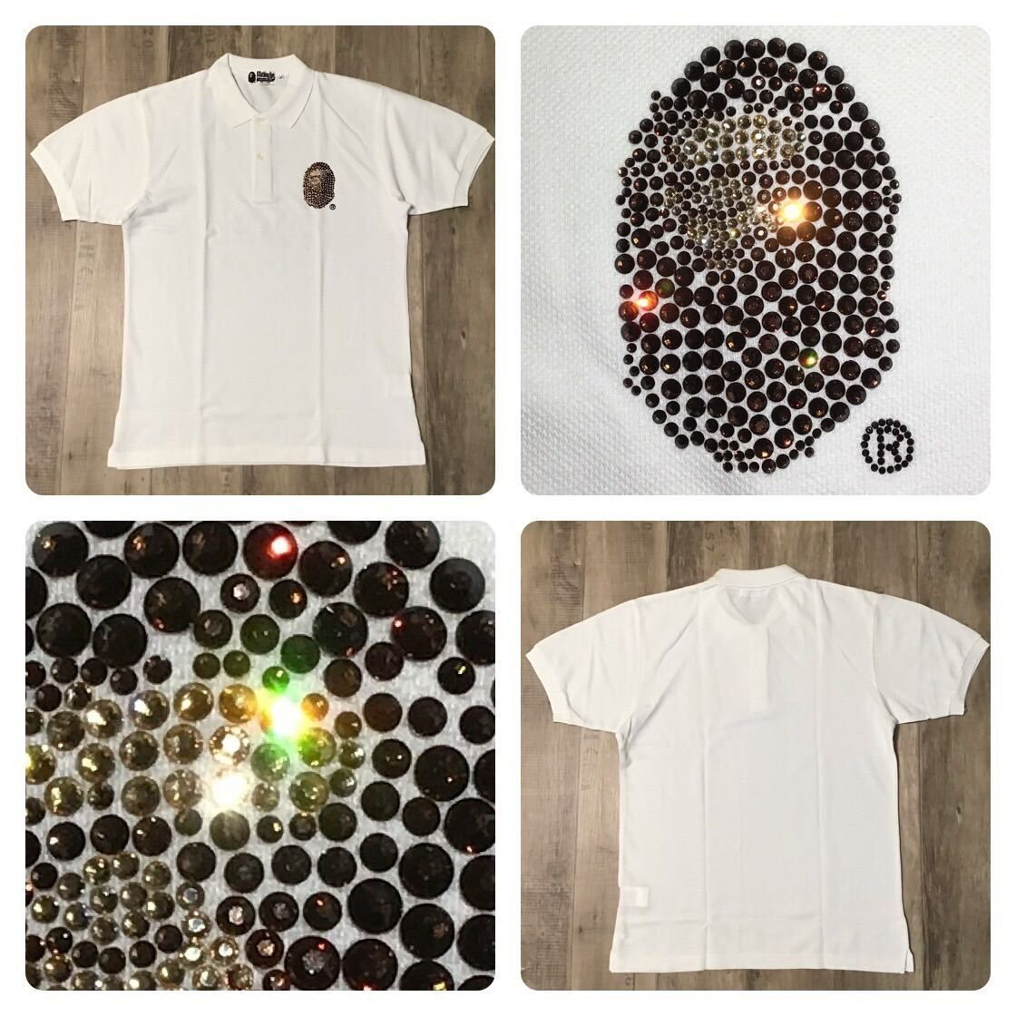 A Bathing Ape ラインストーン ポロシャツ 半袖 スワロフスキー ☆新品☆ スワロフスキー BAPE HEAD ポロシャツ Lサイズ a