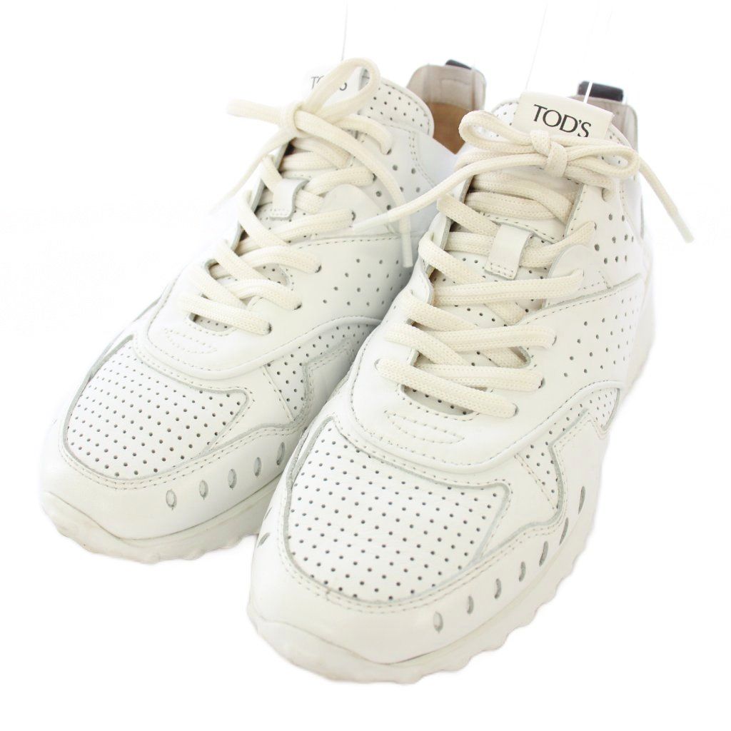 トッズ TOD S スニーカー シューズ パンチング レザー 37 白 TK