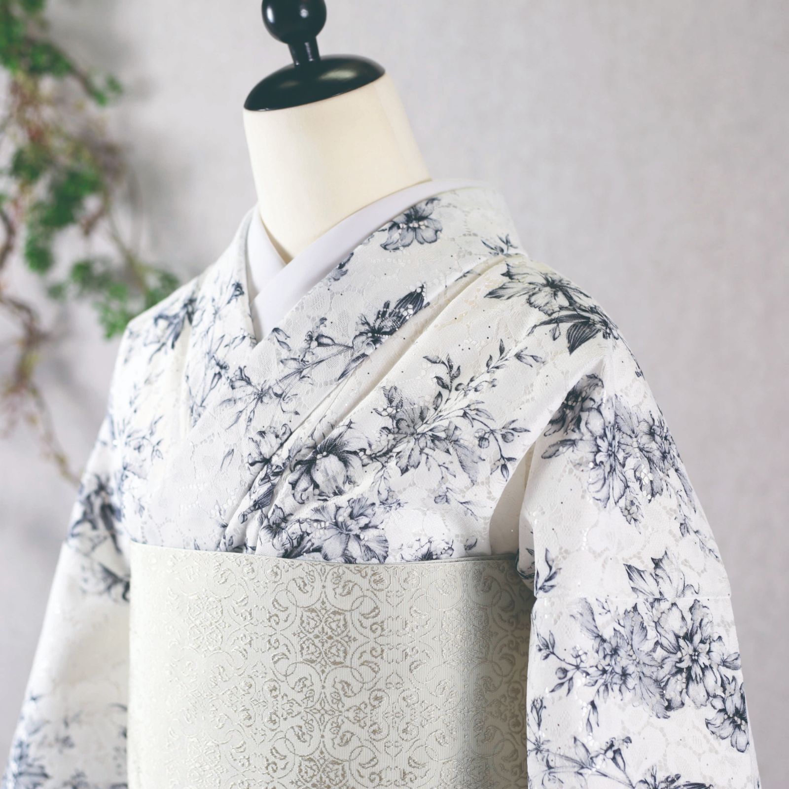 新品・未使用 レース着物 3点セット 【ブルーブラック】〈L
