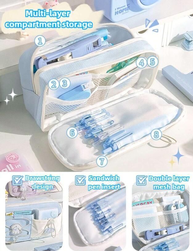 コスメ大好き様♥️2便になります 両面巾着 フラットポーチ 即購入OK 新デザイン 大容量 マルチレイヤー 巾着式ペンケース