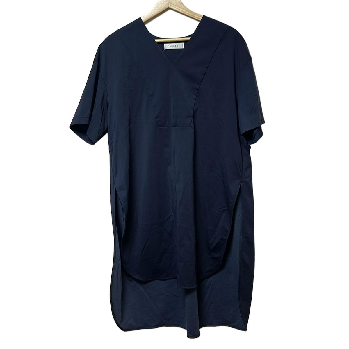 ADORE アドーア チュニック サイズ38 M レディース ハイブリッドポンチカットソー 531-4260614 ダークネイビー 半袖 オーバーサイズ
