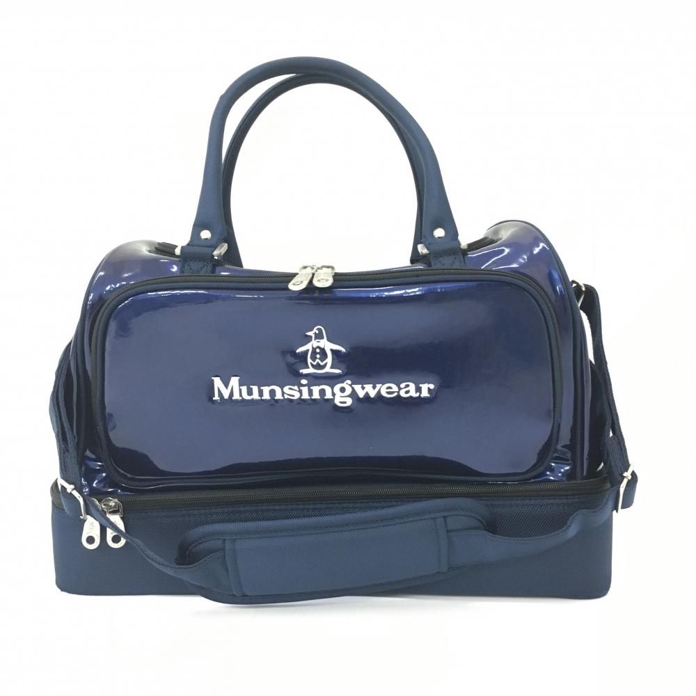 美品】マンシングウェア 2WAYボストンバッグ ネイビー×白 2層式