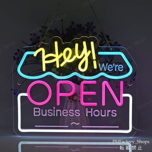 ネオンサイン Hey OPEN LED ネオンライト 店舗 レストラン看板 店舗装飾 居酒屋 コーヒーショップ ペストリー ダイニングバー レストラン看板 店舗装飾 ストリート USB B109