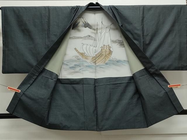 平和屋着物○男性 紬 アンサンブル 長襦袢セット 80亀甲 正絹 逸品