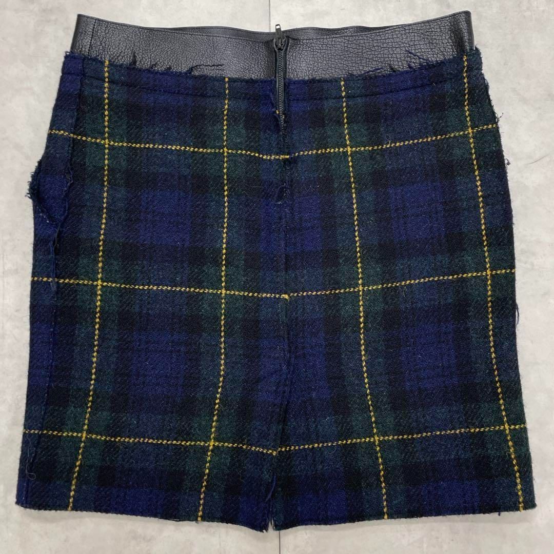 CELINE セリーヌ フィービー期 スカート タータンチェック ツイード バッファローレザー ウール 36 フランス製
