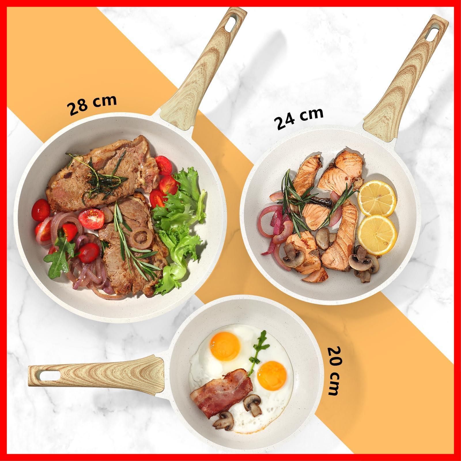 送料無料で新登場！ 在庫 お手入れ簡単 体に害のない 高熱効率 セラミックコーティング 耐熱ハンドル付き PFOA 焦げ付かないフライパン IH対応 PFOS 蓋付き 20cm フリー 600日 ホワイト フライパン GiPP