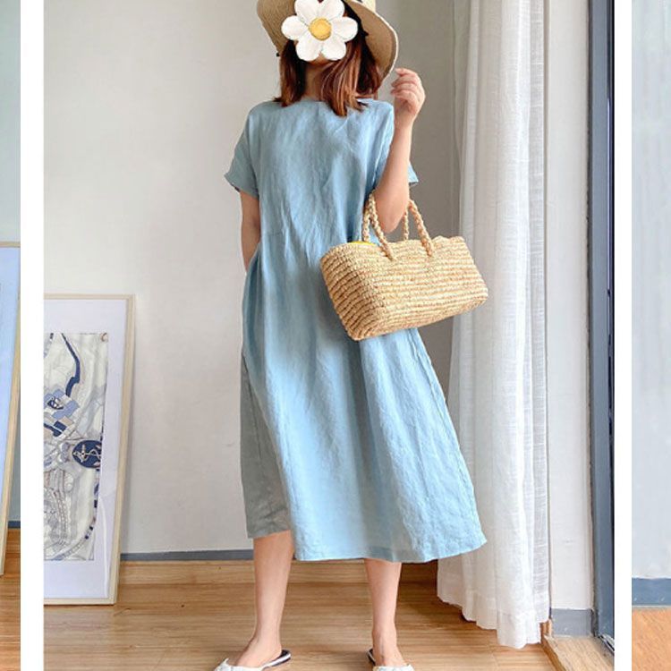 アクネストゥディオズ 麻混 リネン 半袖ワンピース 36 無地 ブラック  