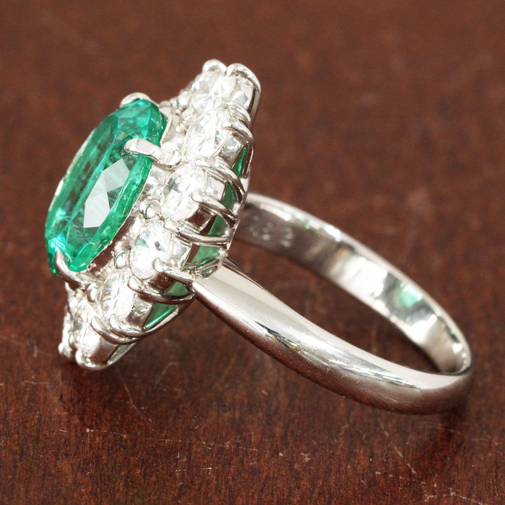 超特品！GIA 3.67ct コロンビア産 エメラルド ダイヤ プラチナ リング 