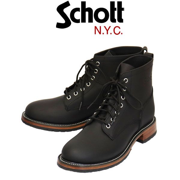 Schott (ショット) OSC S25506 Magnum Boots マグナム プレーントゥ レザーブーツ Black SCT021 US10-約28.0cm