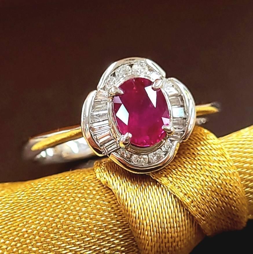 0.9ct ルビー ダイヤモンド PT900 プラチナ リング 鑑別書付 指輪 7月