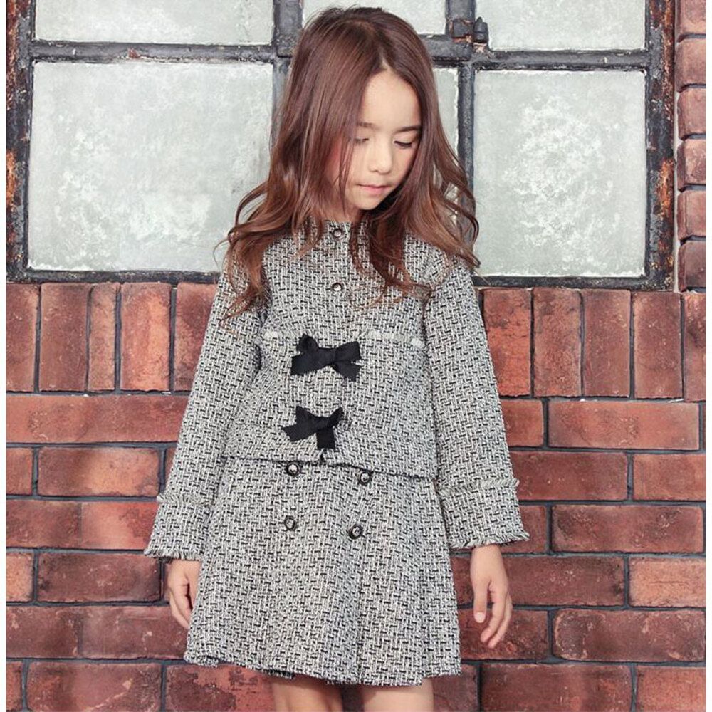 BLACK×WHITE 130cm ツイードスカート＆ジャケット上下セット キッズ スーツ 入学式 女の子 ツイード セットアップ 10005406 フォーマルスーツ 上下セット 子ども 入園式 卒園式 発表会 七五三 上品 ノー ジャケット