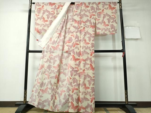 平和屋着物＊夏物 小紋 絽 舞蝶文 洗える着物 CAAW3080ut