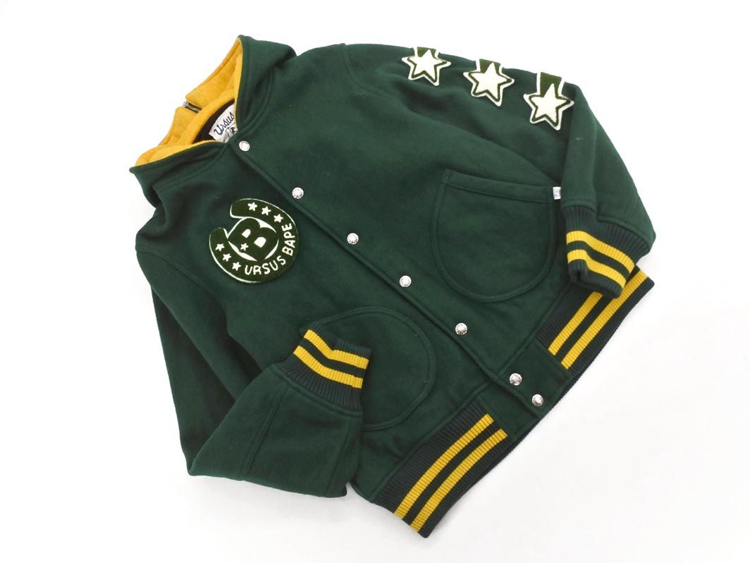 URSUS BAPE アーサスベイプ ウール混 ワッペン 刺繍 スタジャン ジャケット sizeM|緑 ◎メンズ