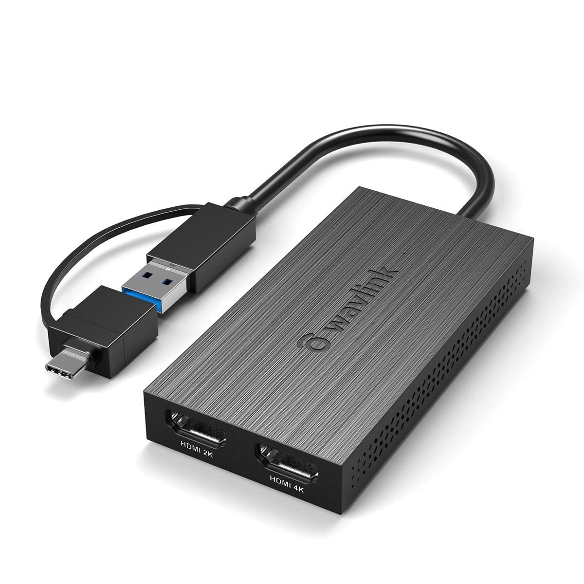 WAVLINK USB-C デュアル HDMI 変換アダプタ USB C ハブ 2-in-1 出力4K 30hz 2K 60hz 5Gbps高速転送 USB Type-A接続 Windows 7|8|8.1|10|11