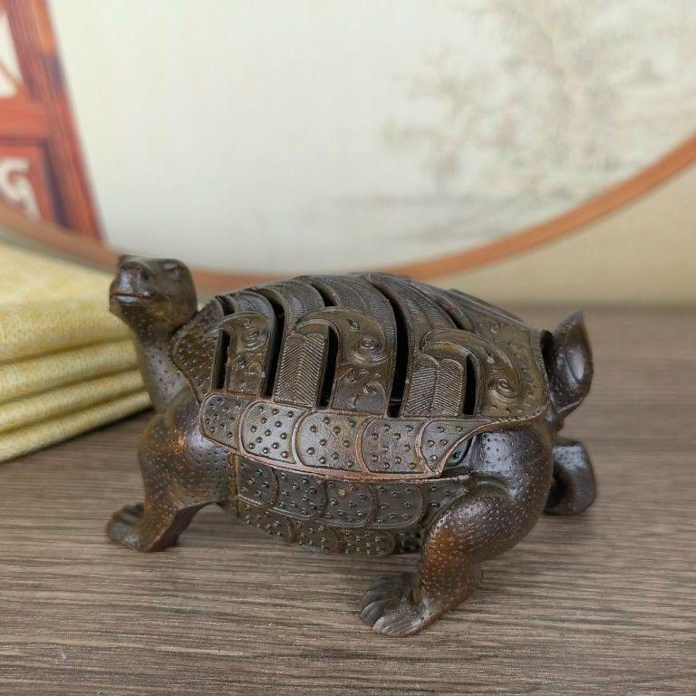 銅 細工 金銭亀香炉 香道具 茶道具 茶卓装飾品 置物 銅製 亀薫