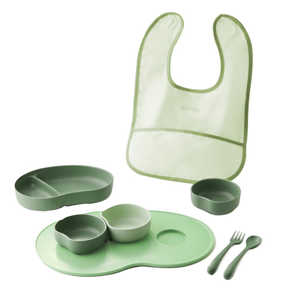 グリーン SUCSUC ギフトセット7点セット SUCSUC スクスク ベビー 食器 セット スプーン フォーク ボウル トレイ 7点 レンジ 食洗機 子ども食器 ギフトセット 食器セット トレーにはめる 赤ちゃん ベビーギフト 電子レンジ