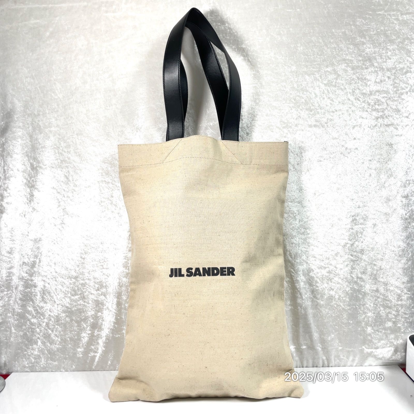 極美品 JIL SANDER ジルサンダー ブランドロゴ キャンバス レザー 革 