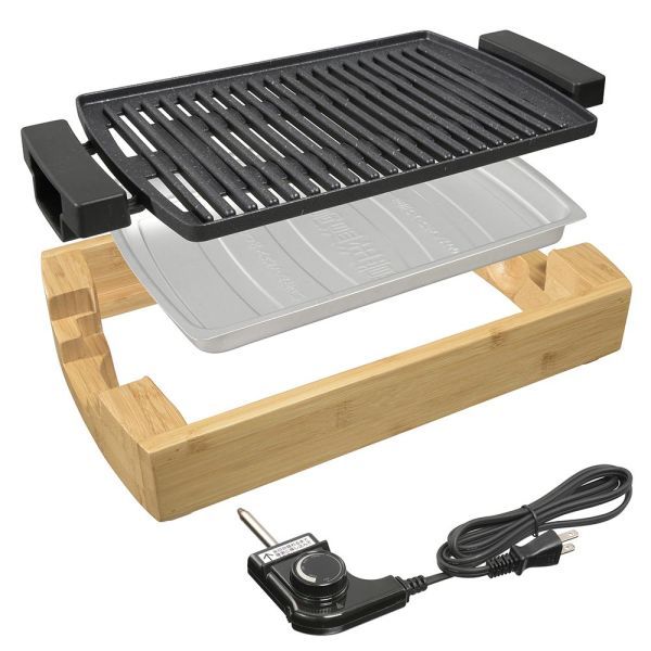 ミニグリルプレート ダイヤル式温度調整 1000 W 保温機能付き 本体は竹素材 COK YHP 100 A M