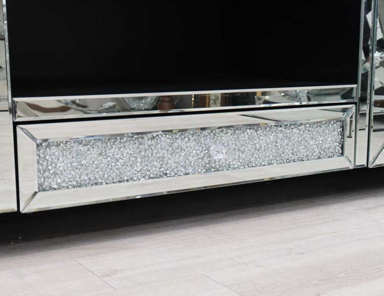 ミラー家具 テレビボード 180cm シルバー ローキャビネット ラインストーン