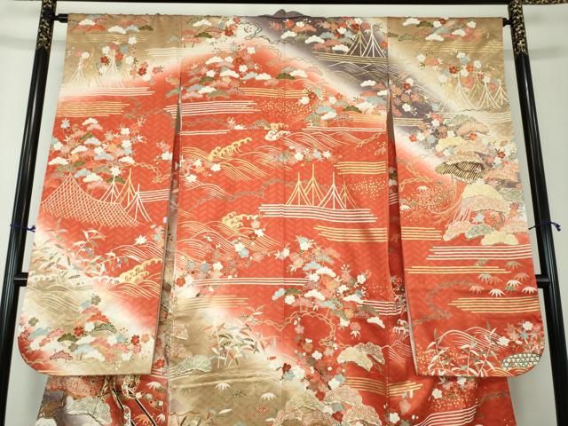 平和屋着物○十日町老舗ブランド 吉澤友禅 吾妻徳穂 振袖 駒刺繍 雲