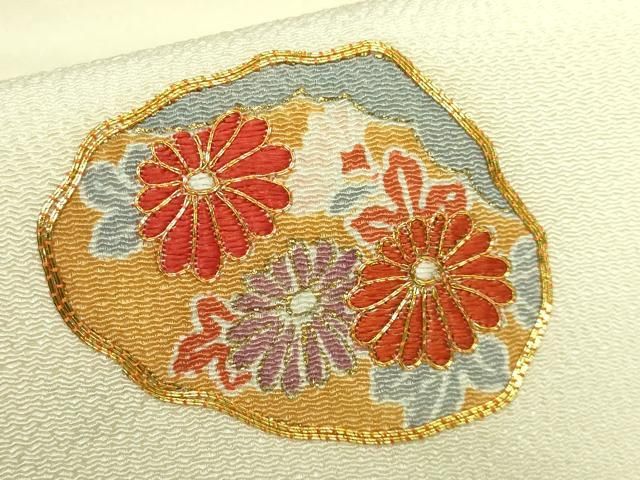 平和屋本店□極上 九寸開き名古屋帯 駒刺繍 貝合せ花文 蒸栗色地