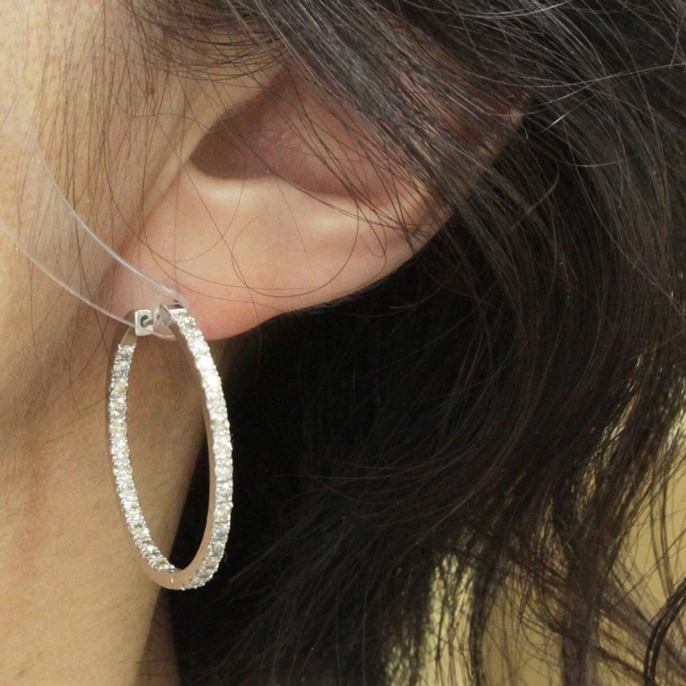 31mm！ 計 2ct ダイヤモンド K18 wg フープ ピアス 鑑別書付 18  