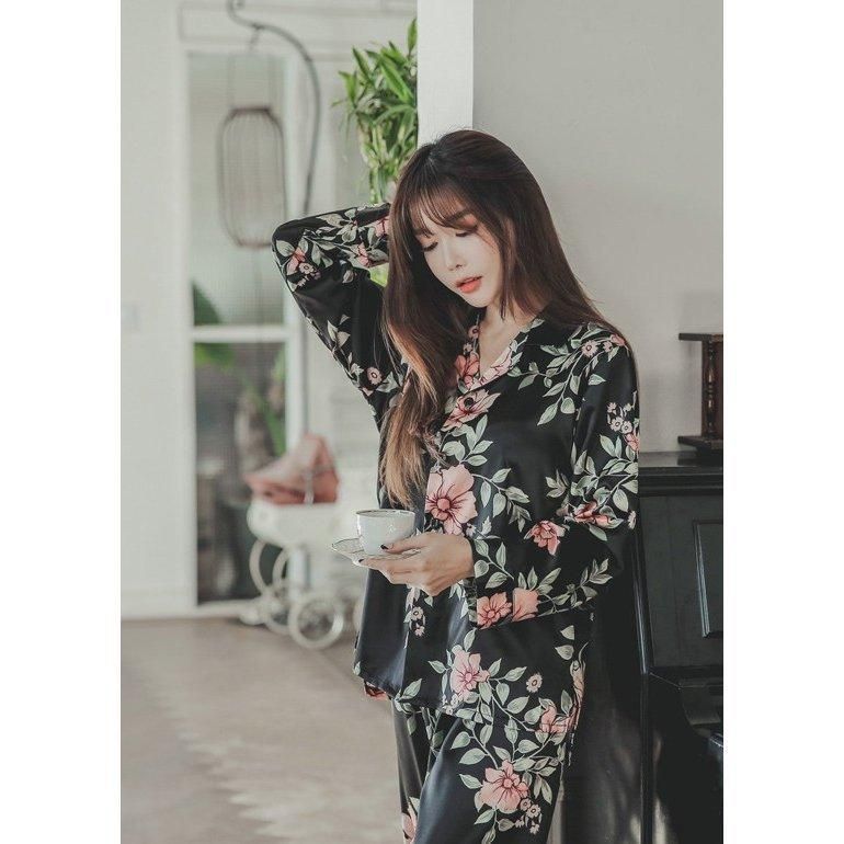 パジャマ 上下セット ルームウエア レディース 長袖 部屋着 ルームウェア 花柄 前開き 長ズボン ロングパンツ 襟つき 女性用 婦人用 ナイトウエア