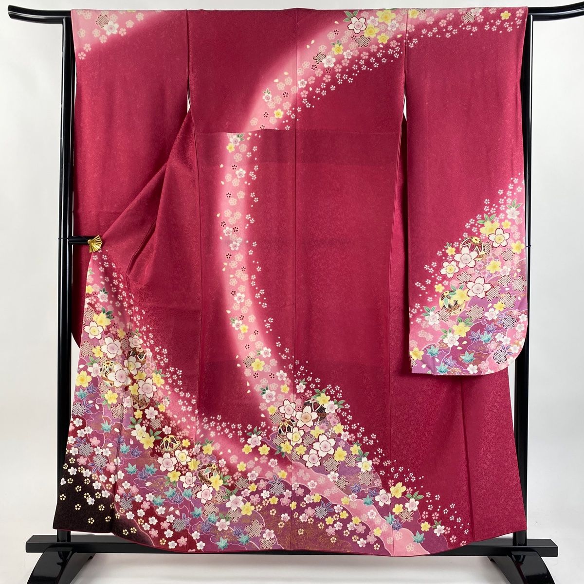 振袖 身丈157cm 裄丈64cm M 袷 桜 雪輪 金糸 金通し ピンク 正絹