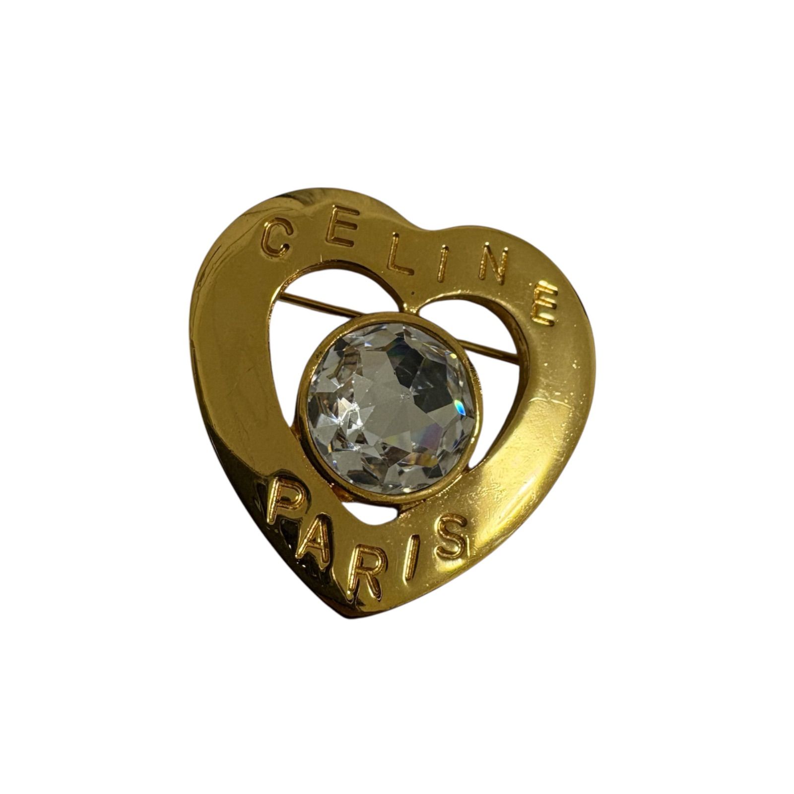 CELINE セリーヌ ハート ビジュー ブローチ 大ぶり 金 ゴールド アクセサリー