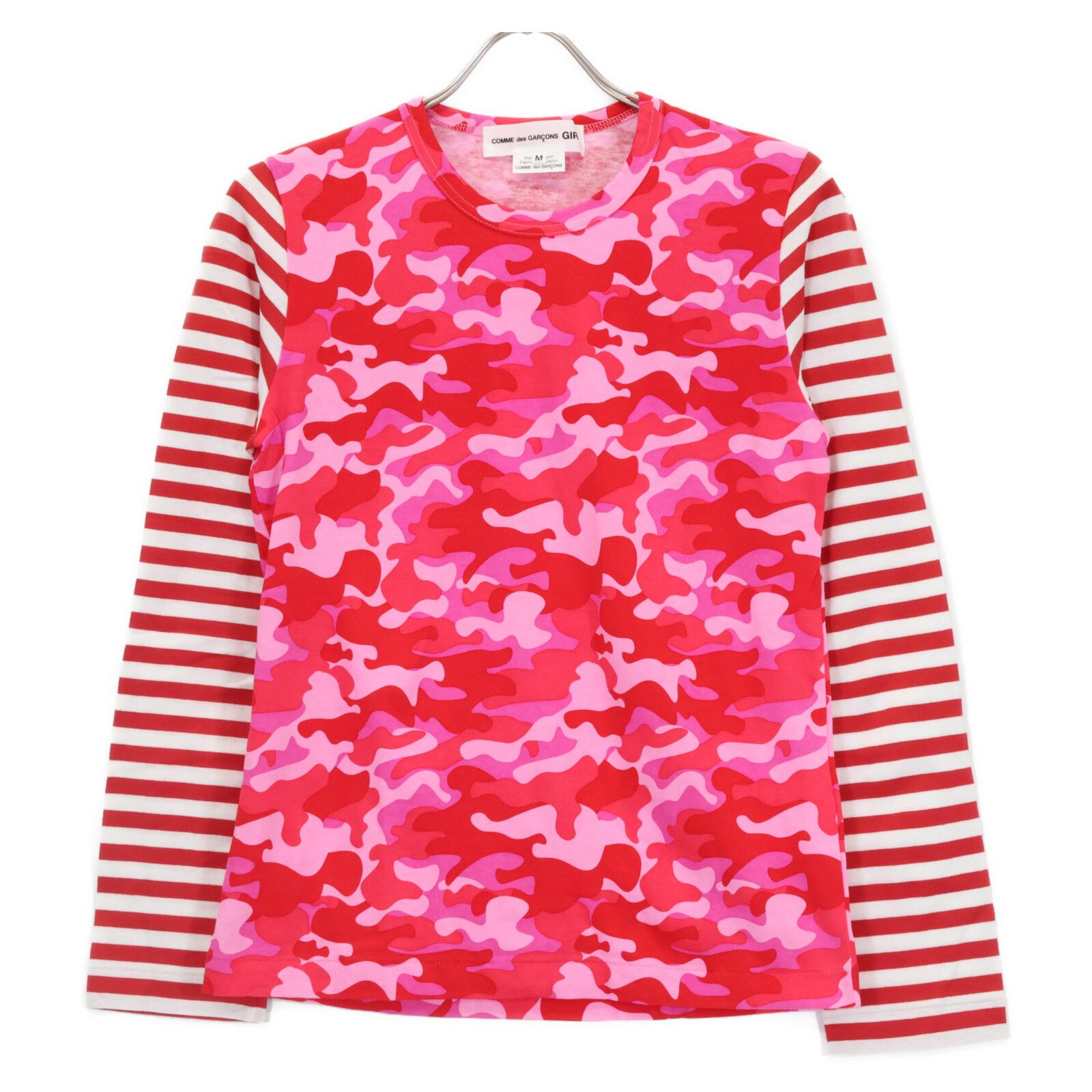 COMMEdesGARCONS GIRL コムデギャルソンガール NG-T002 AD2020 20年 レッド×ピンク ボーダー×総柄 長袖 Tシャツ M
