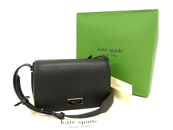 kate spade ケイトスペード KJ911 リブ スモール フラップ クロスボディ レザー ショルダーバッグ ブラック系 FJ7583
