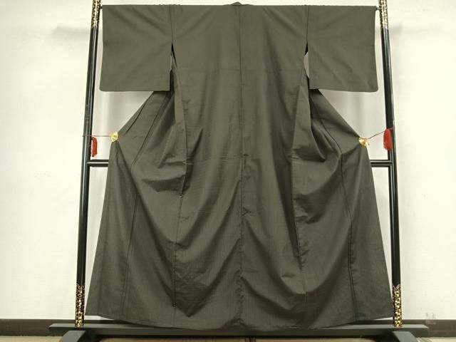 平和屋着物 上質な色無地 単衣 吉野間道 藍媚茶色 正絹 AABB2244fy