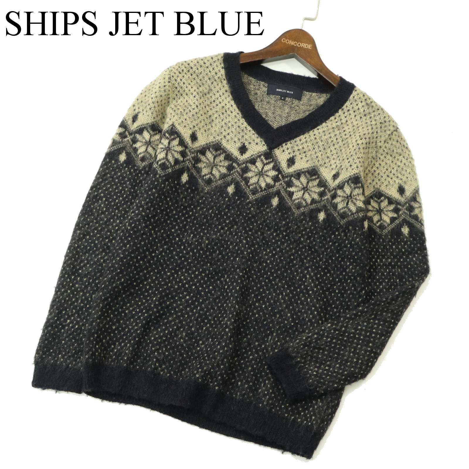 SHIPS JET BLUE シップス 秋冬 ウール モヘヤ混☆ ノルディック柄 V 