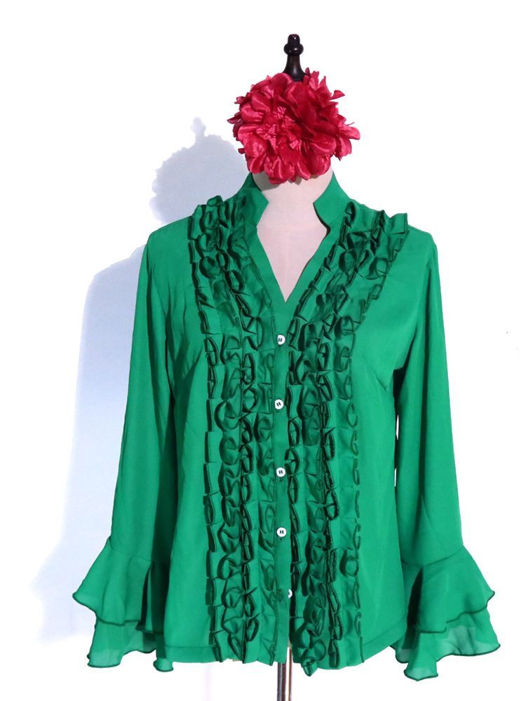 来店をご期待! フラメンコトップスフラメンコ衣装前ボタンつき社交ダンスフリル＆シースルーフリル練習着レッスンウェアセール用品レディース hax5v841771