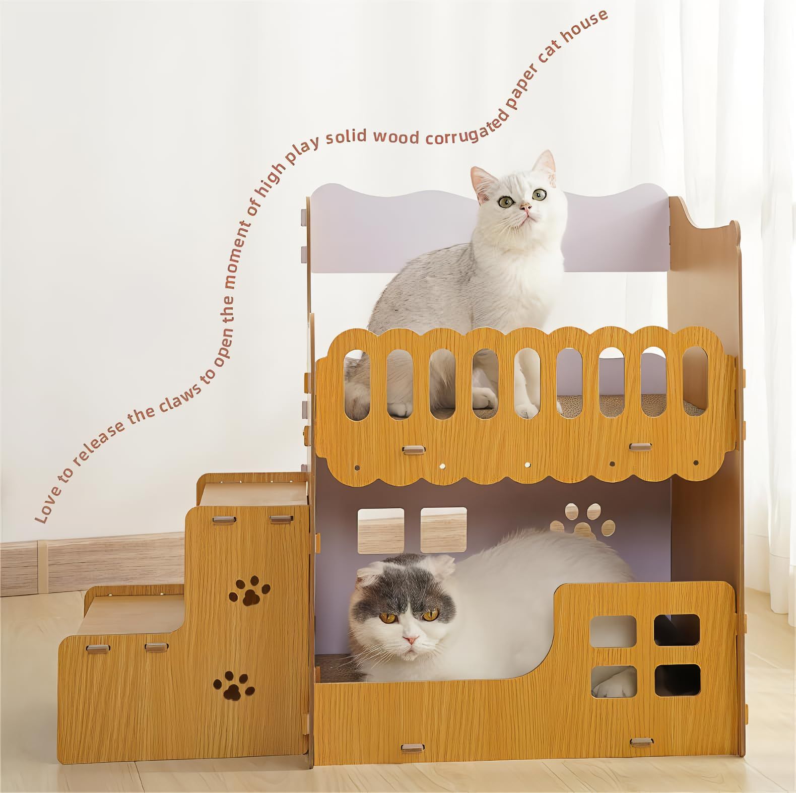【迅速発送】GERM 2023新型猫用爪とぎ 天板２枚付き キャットハウス キャットタワー ダンボールハウス 爪とぎ兼ベッド 猫箱 二階 組み立て式 高密度段ボール 収納簡単 ストレス解消（2部屋）