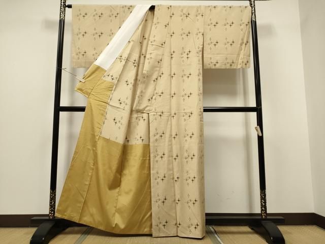 平和屋着物○上質な小紋 越後絵織 琉球絣文様 反端付き 胴抜き仕立て