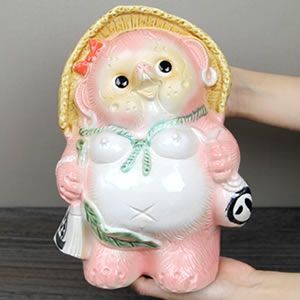 信楽焼 たぬき 置物 高さ25cm 陶器 8号ひねりピンク狸 ta-0177 - メルカリ