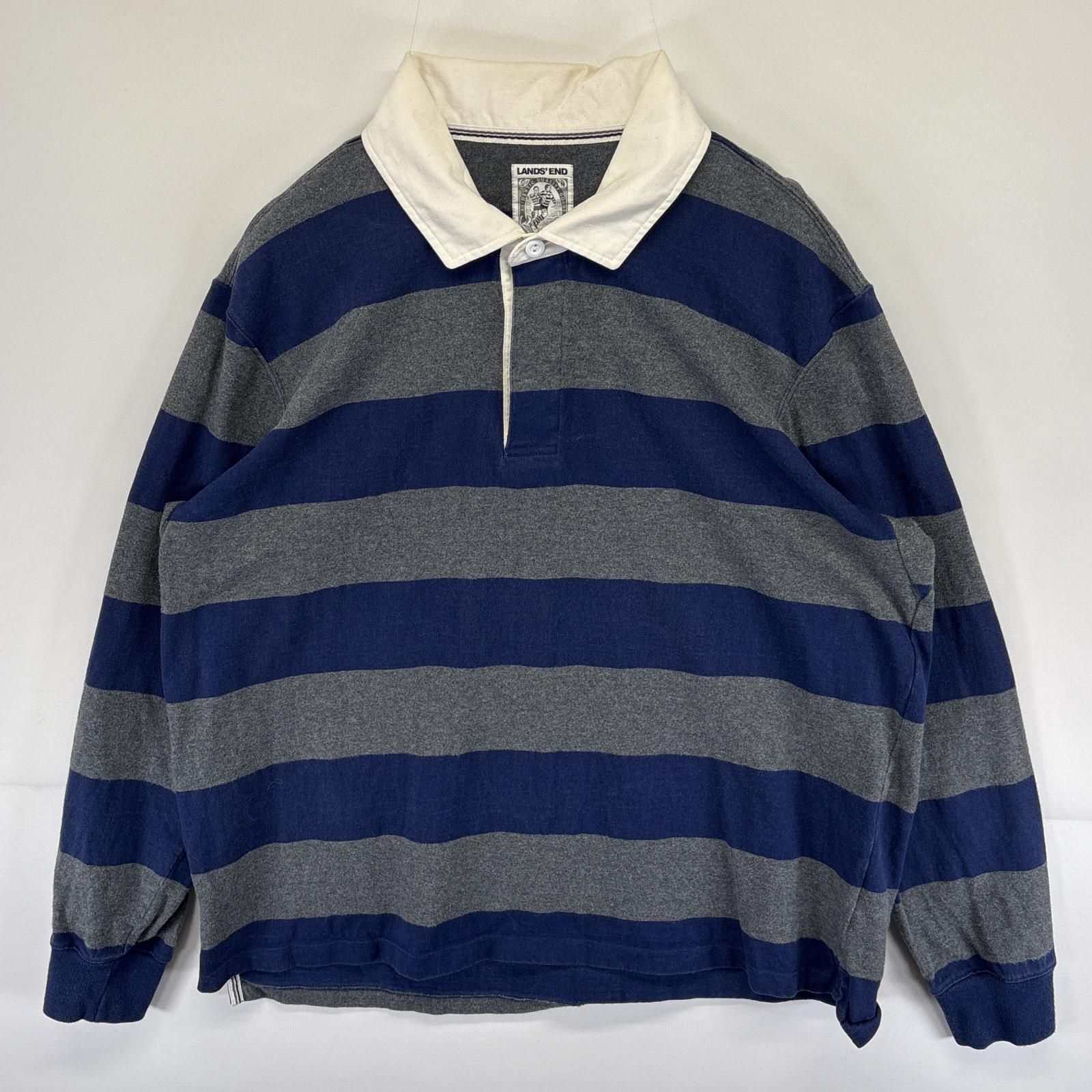 LANDS’END ラガーシャツ XL ラグビーシャツ 長袖 ポロシャツ 古着 ランズエンド Lands' End 長袖 ラガーシャツ ボーダー柄
