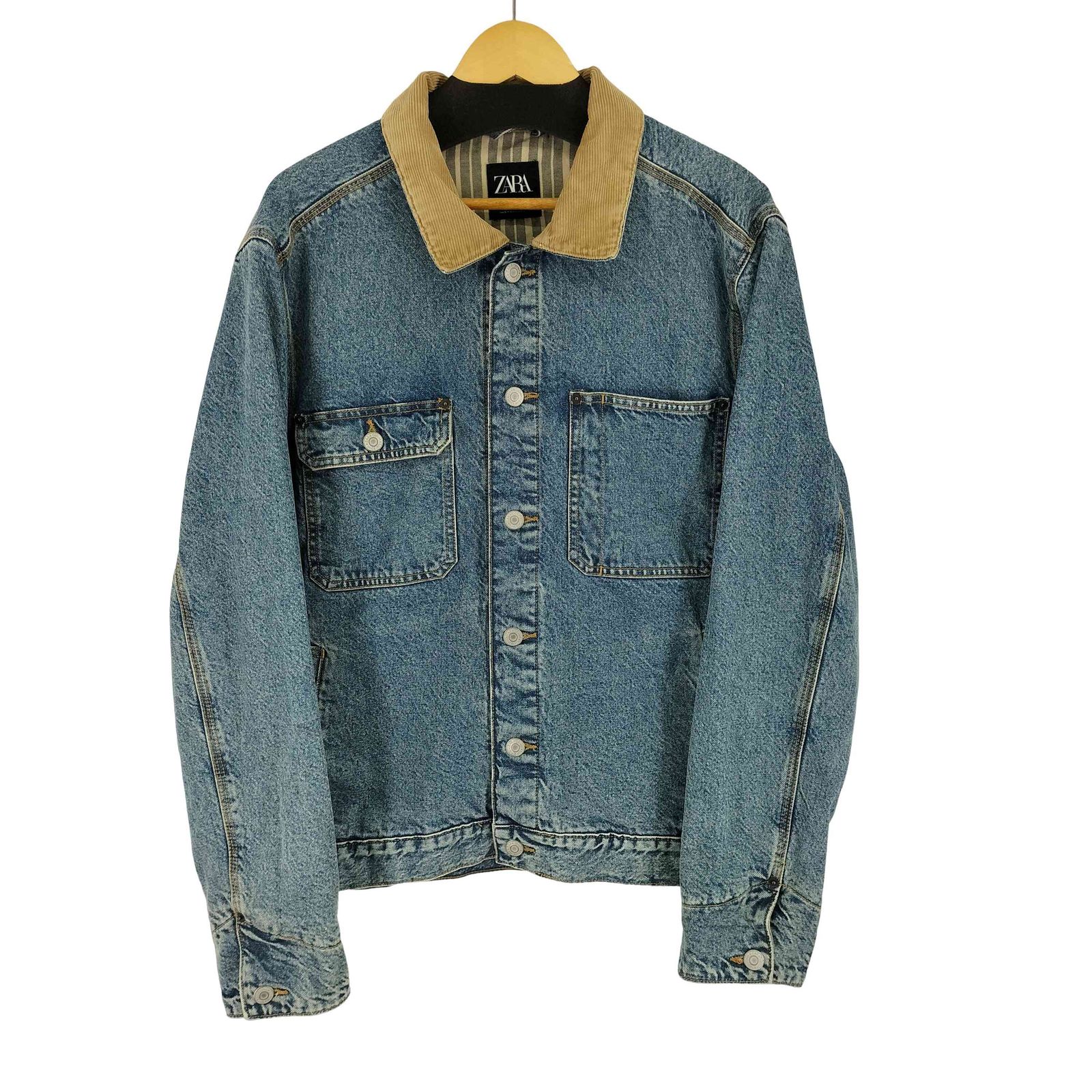 ザラ ZARA 襟コーデュロイ デニムトラッカージャケット メンズ import：L 