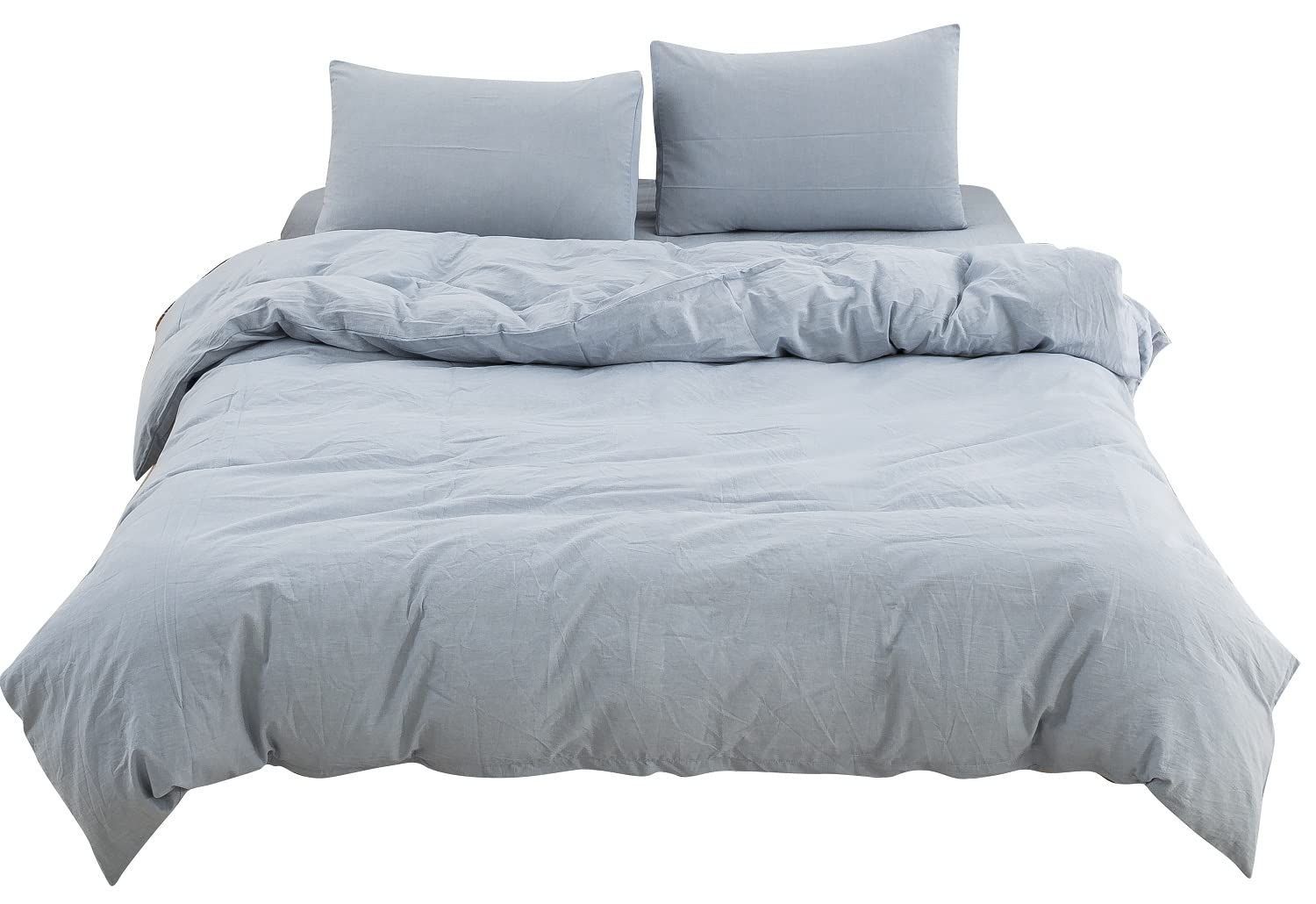 Color:ライトブルー_Size:ダブル・190x210cm 【掛け布団カバー ダブル 単品売り】オーガニックコットン 190x210cm 掛かバー 洗いざらしの綿100% 洗い替え 布団カバー 防ダニ 掛けふとんカバー ライト