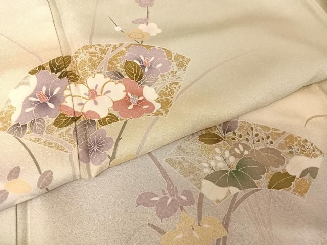 平和屋着物○訪問着 駒刺繍 地紙草花文 暈し染め 金糸 金彩 正絹