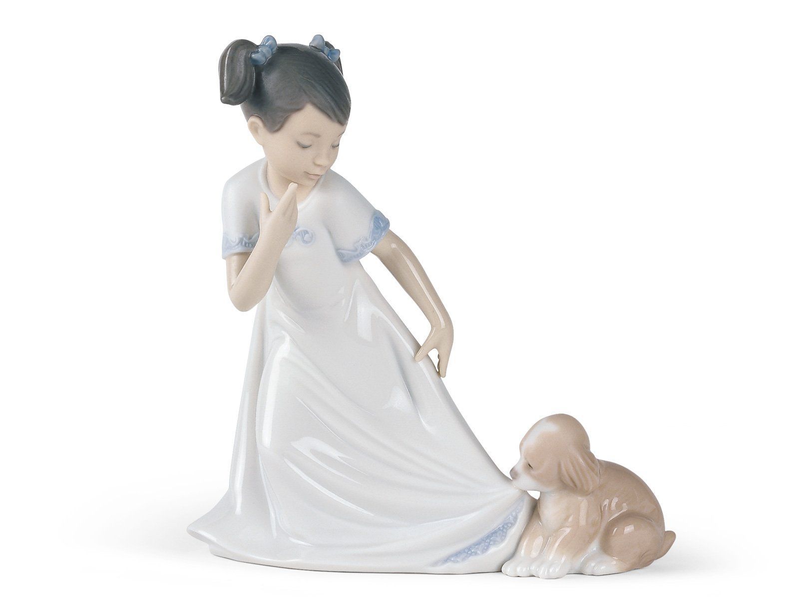 Nao by Lladro コレクション磁器置物:LET ME GO! - 高さ6 3/4インチ - 子犬とかわいい女の子
