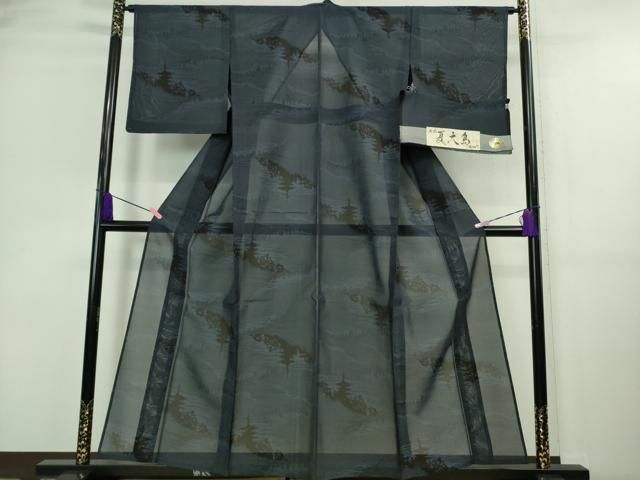平和屋着物 上 夏物 本場大島紬 夏大島 名所風景文 証紙付き ♥ DZAA9627kh5