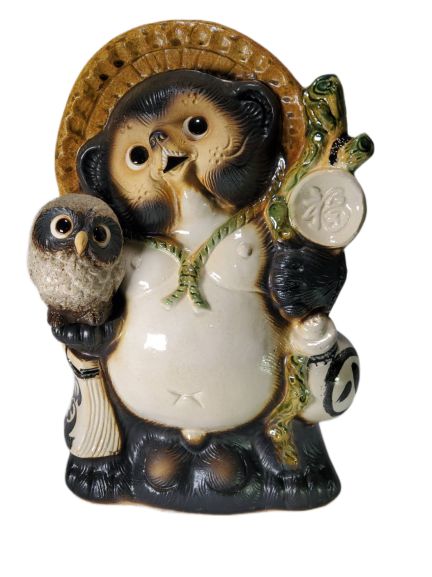 ふくろう持狸傘立 13号 信楽焼き 陶器 傘立て 梅雨 雨 玄関 収納 B 049-03